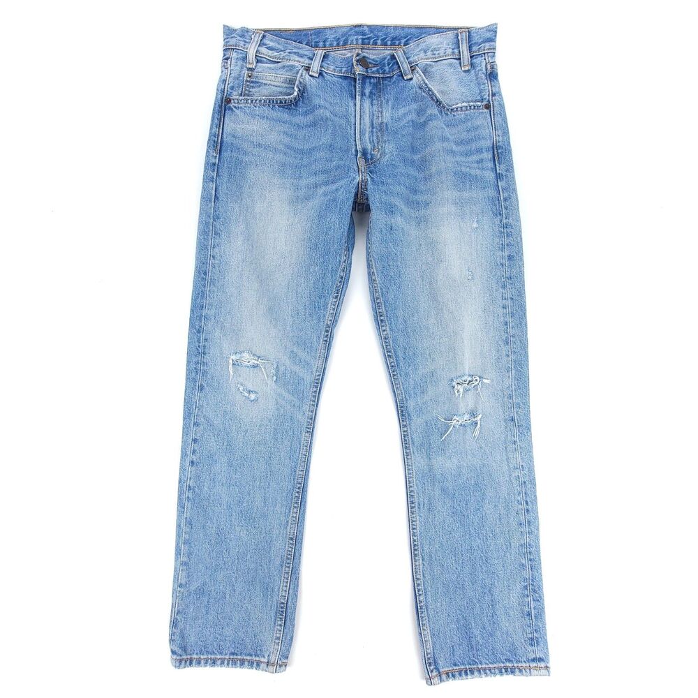 LEVIS 505C Orange Tab Slim Straight Ankle Distressed Jeans Light Denim Men 34x28